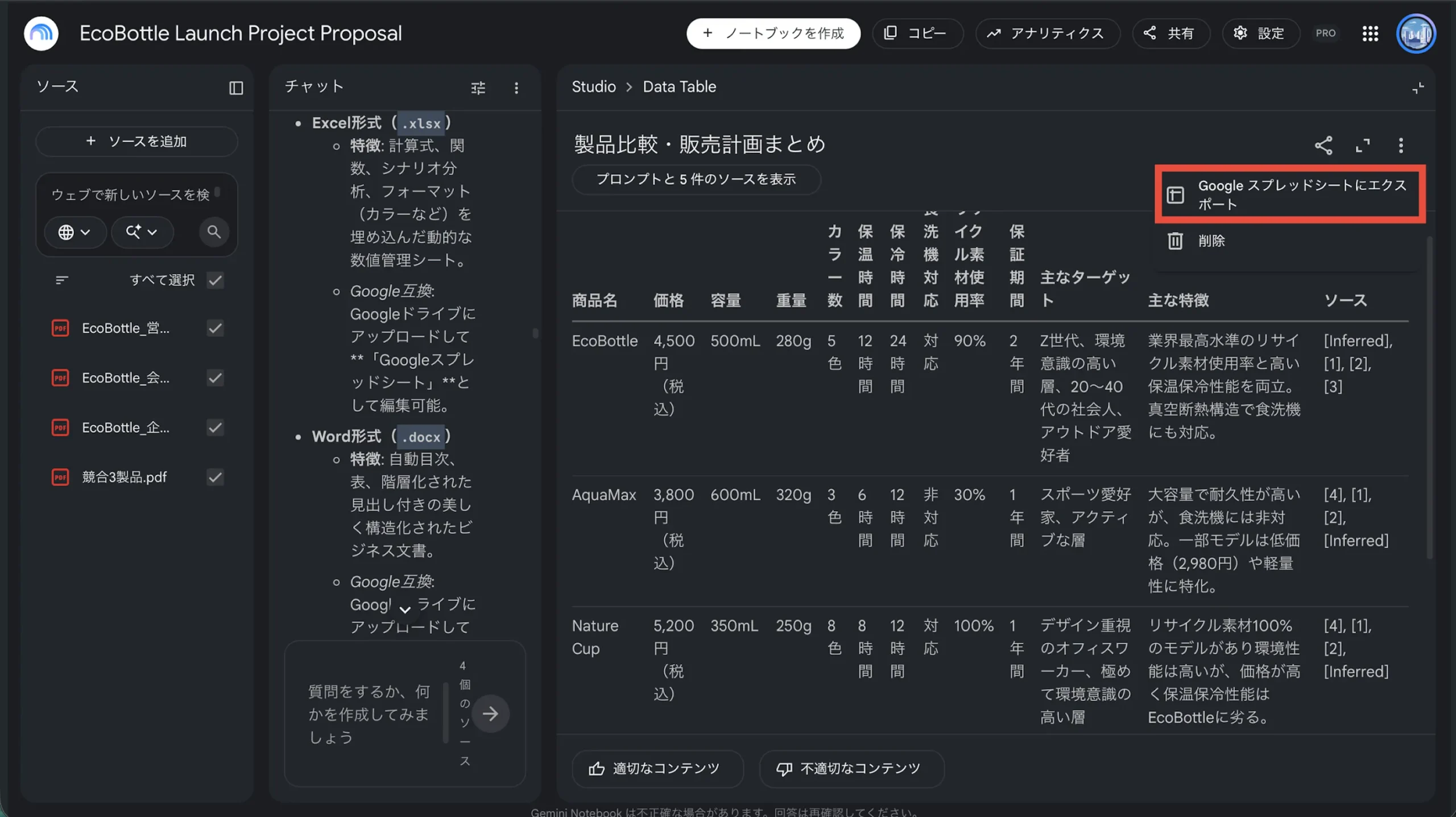 スプレッドシート 書き出し